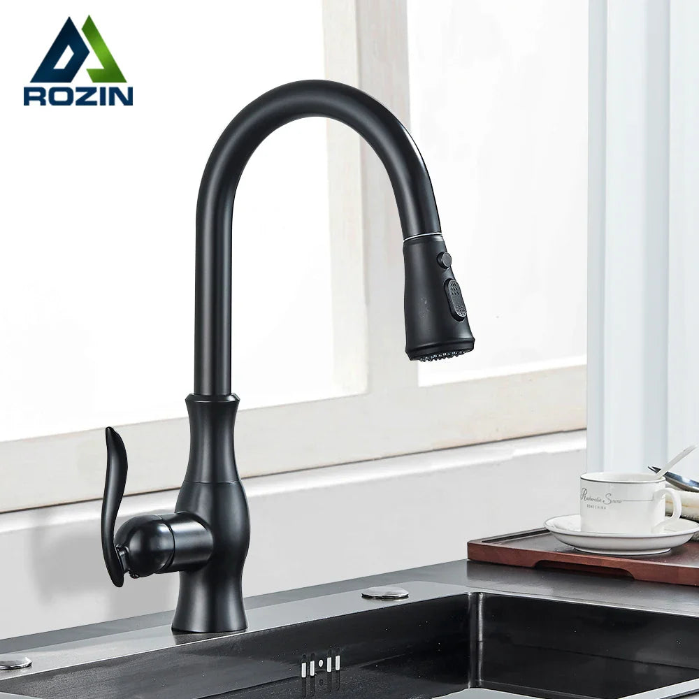 Afralia™ Rozin Gourmet Kitchen Faucet Pull Out Mixer Tap Deck Mount Hot Cold