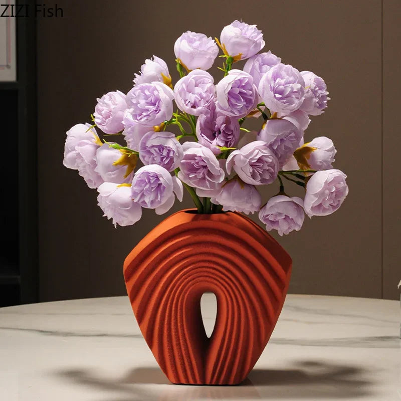 Afralia™ Geometric Ceramic Vase Set for Modern Floral Arrangements