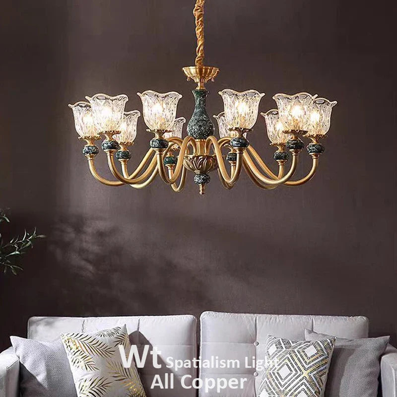 Afralia™ Modern Luxury Copper Marble Glass Chandelier for Home Decor