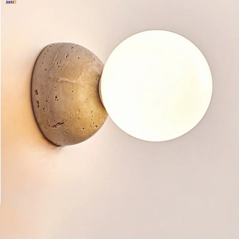 Afralia™ Yellow Travertine LED Wall Lamp Sconce Glass Mirror Light Home Decor