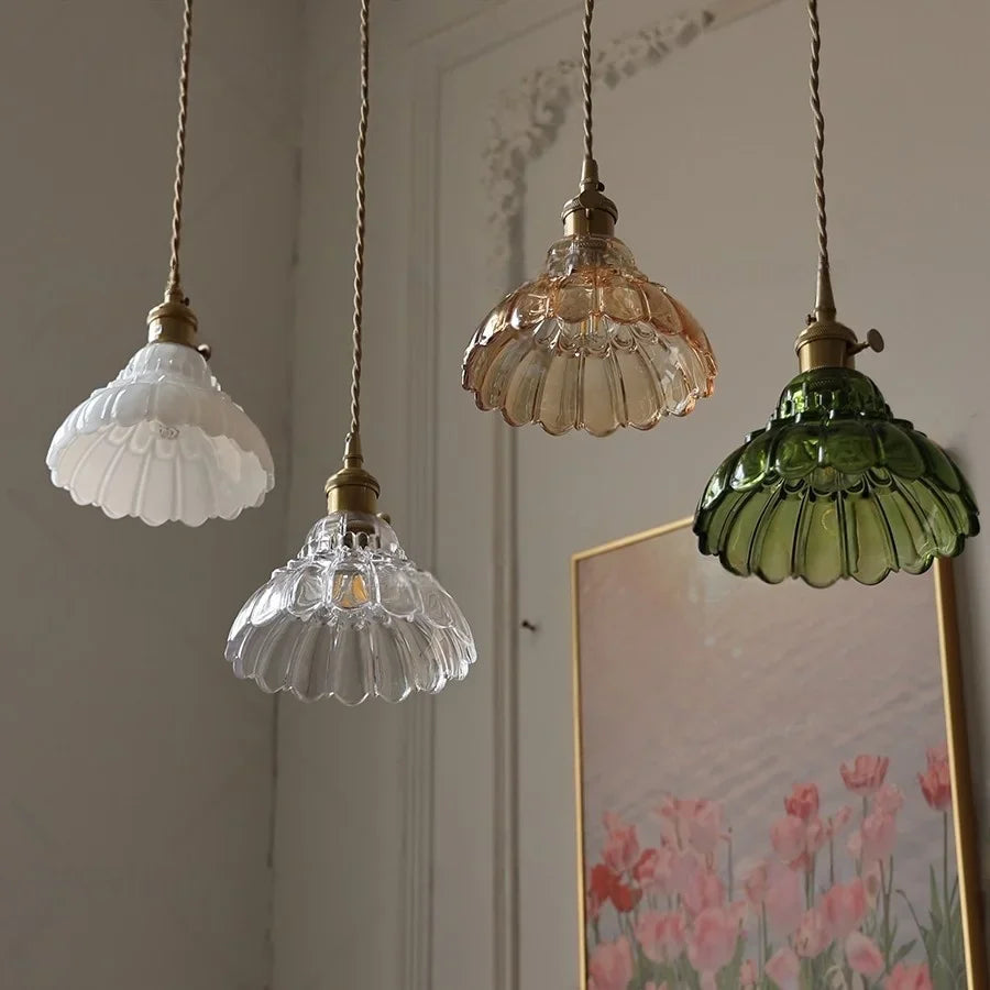 Afralia™ Flower Glass LED Pendant Light Fixture for Home Décor & Bedroom