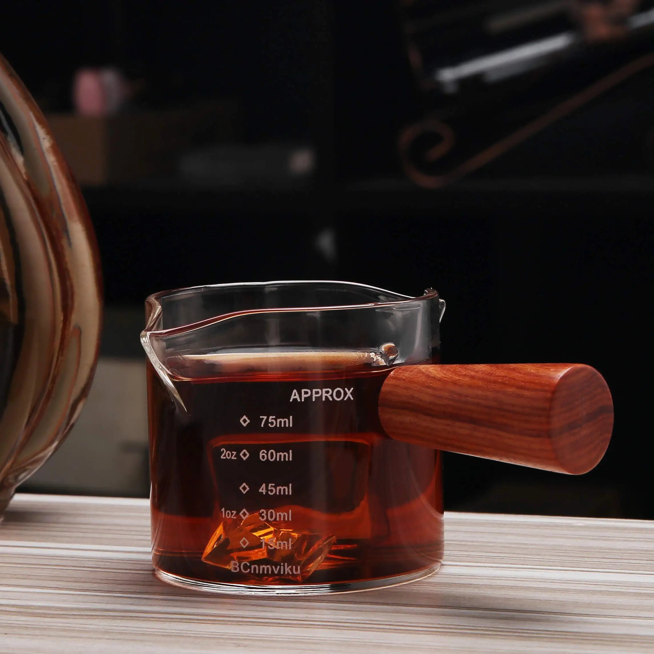 Afralia™ Glass Espresso Pitcher with Double Spouts and Wooden Handle