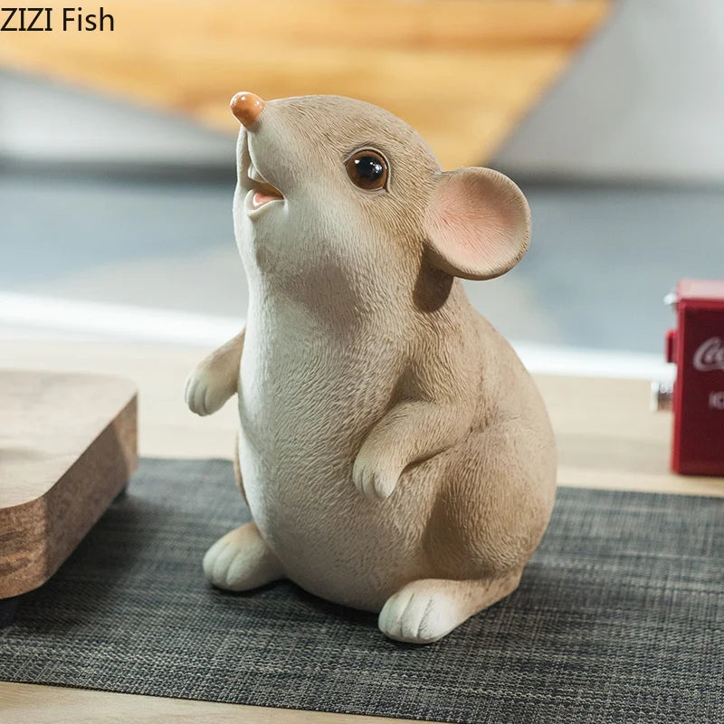 Afralia™ Mouse Piggy Bank Resin Sculpture Decor Ornaments Aesthetic Room Decoration