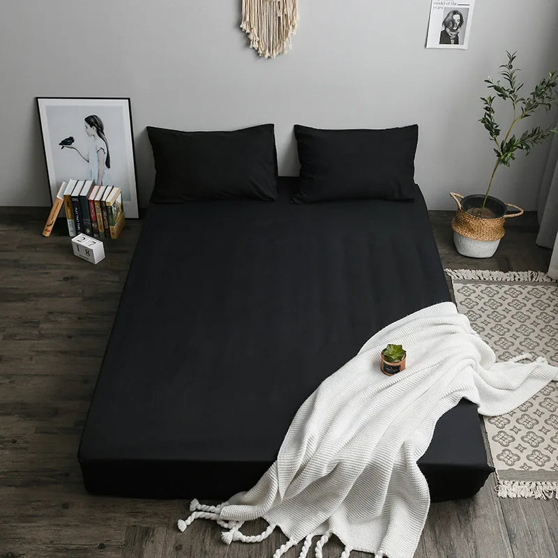 Afralia™ Soft Color Solid Fitted Bed Sheet Queen & King Size Comfortable Bed Linen