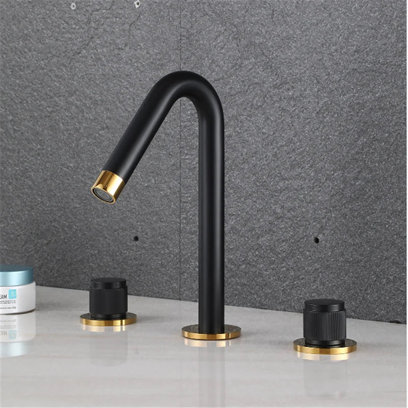 Afralia™ Gold Basin Faucet: Black Brass Widespread Bathroom Tap with Chrome Finish