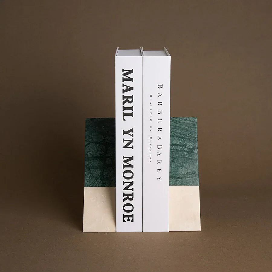 Afralia™ Green Marble Bookends Retro Travertine Holder Home Decor