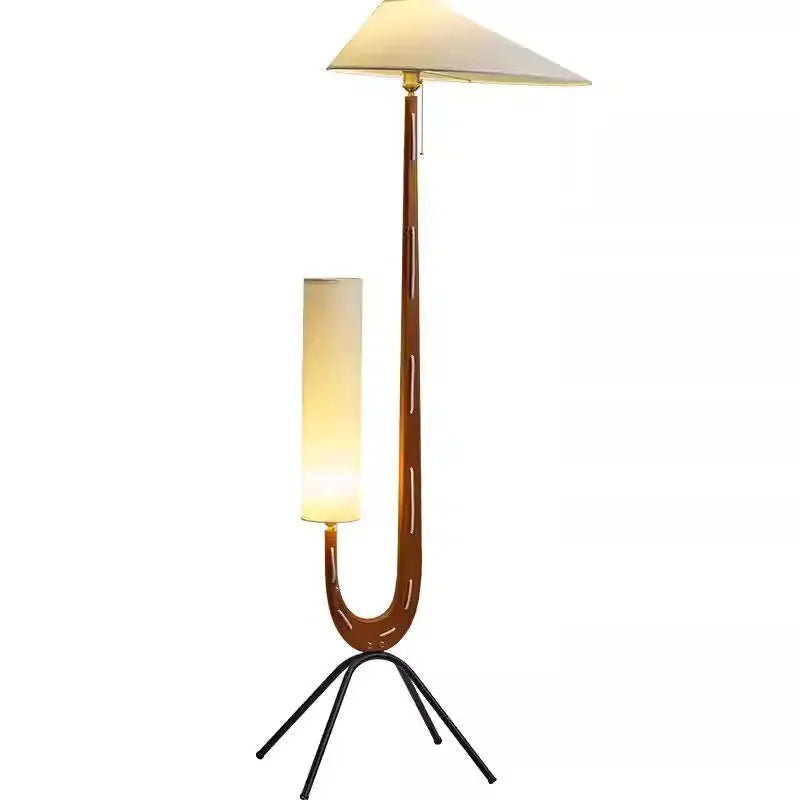Afralia™ Solid Wood Fabric LED Floor Lamp Vintage Living Room Bedroom Standing Light