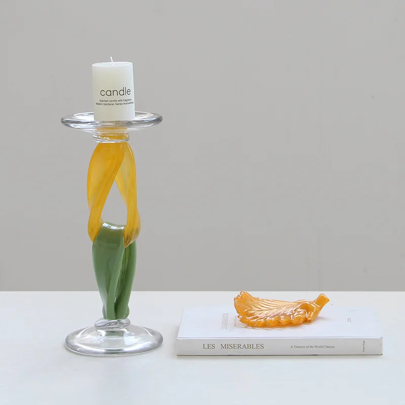 Afralia™ Glass Candlestick Holder Twisted Ornaments Home Decor Candle Holder