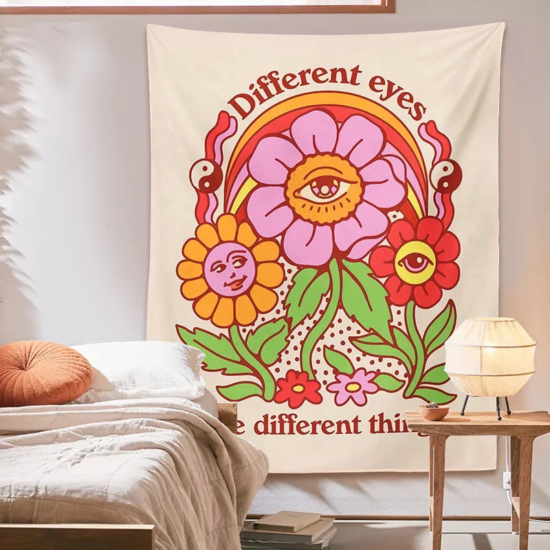 Rainbow Flowers Eyes Tapestry Wall Hanging for Boho Decor by Afralia™