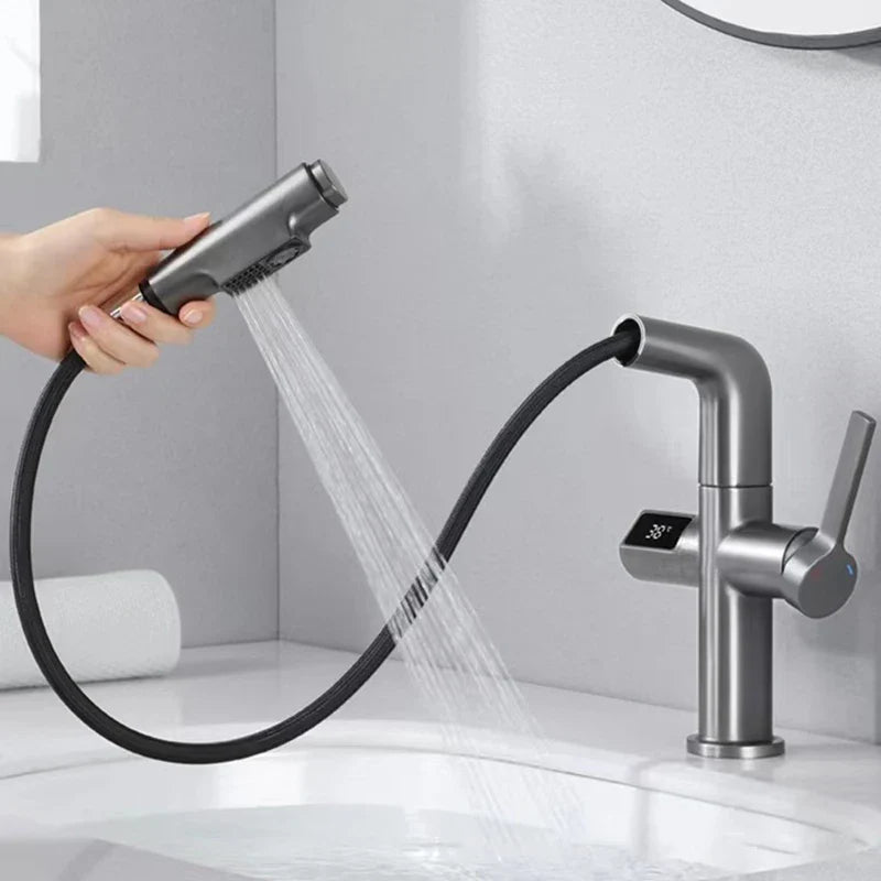 Afralia™ Brass Basin Faucet Set with Digital Display and Pull Out Function