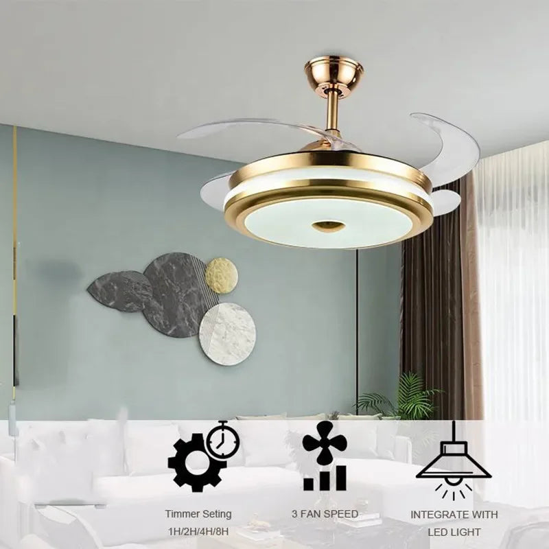 Afralia™ 42" Smart LED Ceiling Fan Light with Retractable Blades and Remote Control