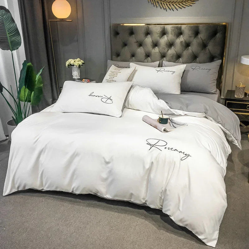 Afralia™ Premium Embroidered Duvet Cover Set Queen King Size Soft Comforter Cover