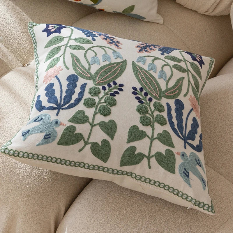 Afralia™ Embroidered Floral Office Cushion Pillowcase - 45x45CM