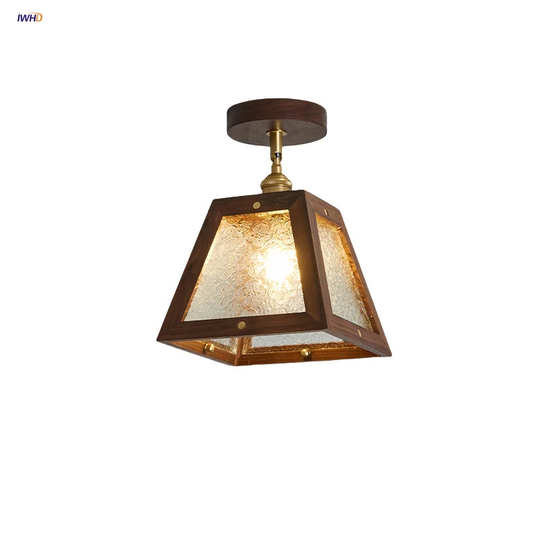 Afralia™ Vintage LED Ceiling Light Fixture Retro Flower Glass Copper Rotate Lamp