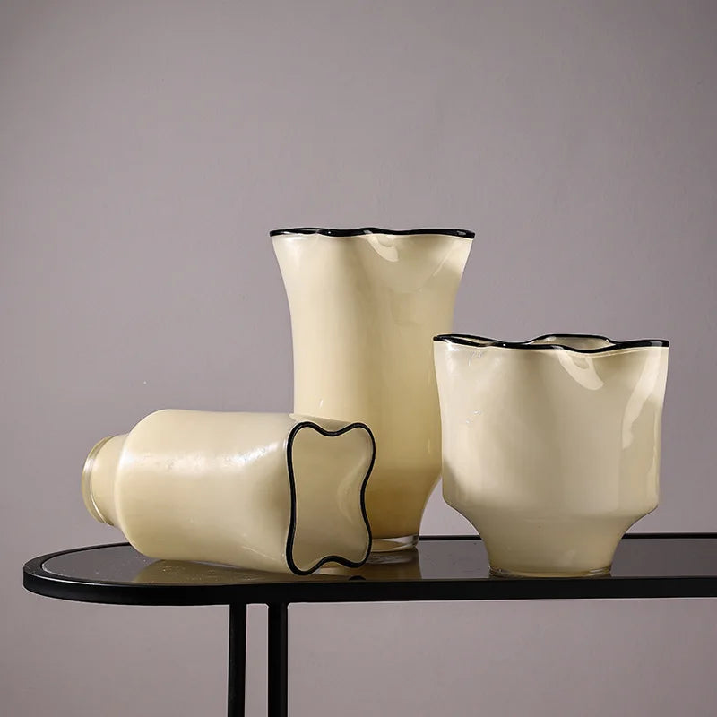 Afralia™ Pleated Glass Vase: Black-edged Terrarium & Flower Arrangement Home Decor Jar