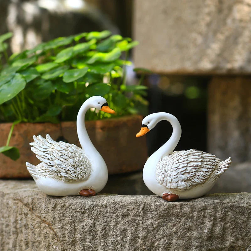 Swan Statue Resin Ornament for Garden Pond, Home Decor by Afralia™
