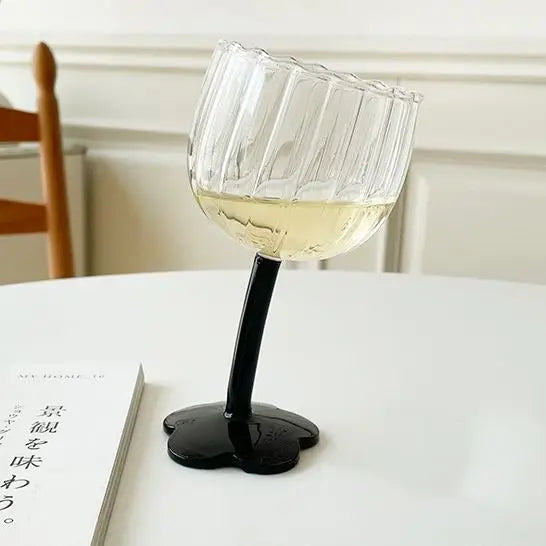 Afralia™ Ripple Glass Goblet Set - Clear Flower Base Stemware for Wine, Champagne, Cocktails