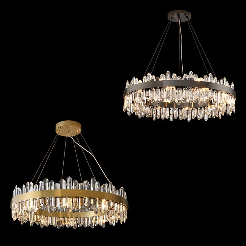 Afralia™ Modern Gold/Black Crystal Chandelier, Adjustable Dining Room Ceiling Fixture