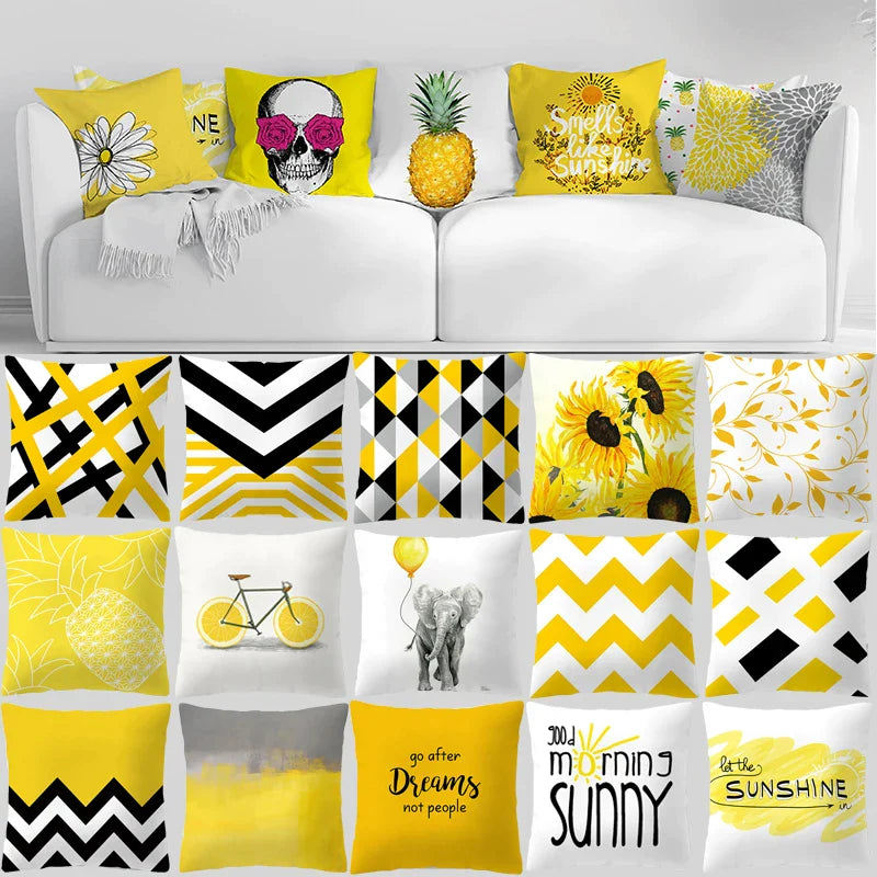 Afralia™ Geometric Pineapple Letter Yellow Polyester Pillow Case - Stripe Sofa Cover