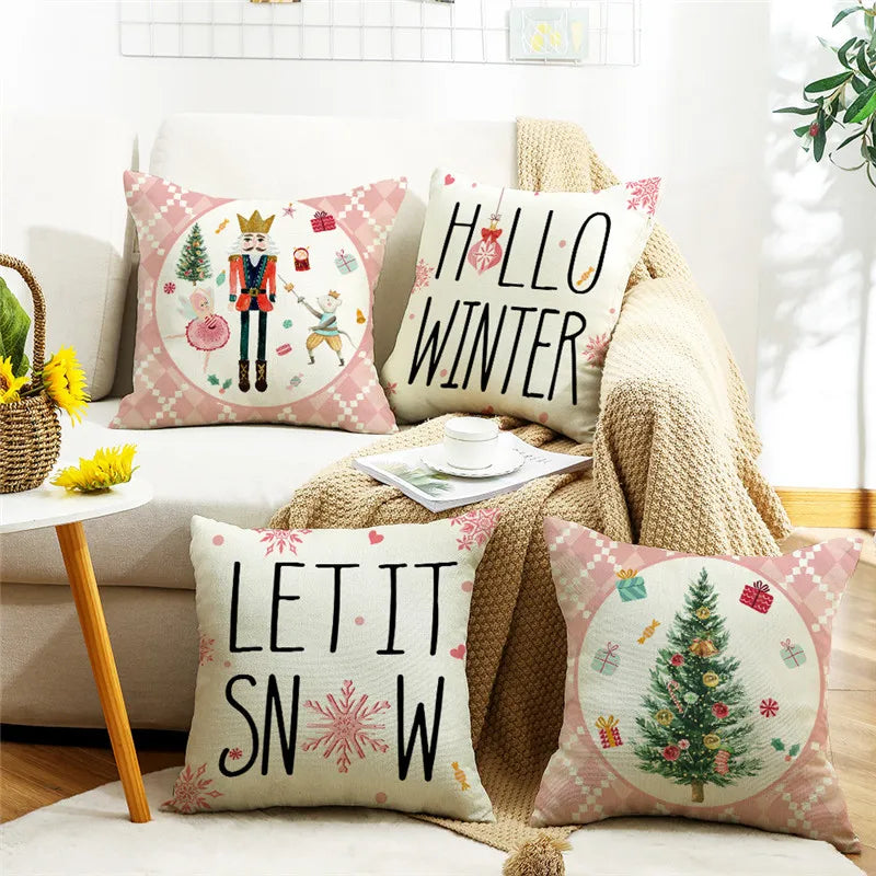 Afralia™ Pink Christmas Tree Pillowcase - Linen Cushion Cover for Sofa, Living Room