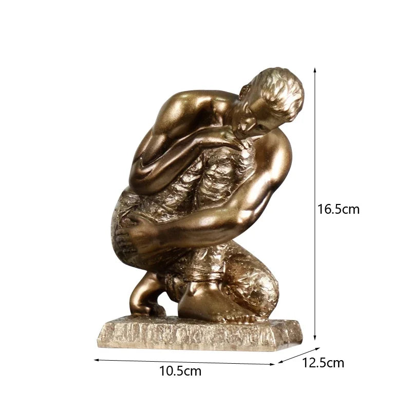 Afralia™ Golden Thinker Bodybuilder Resin Sculpture for Desk Decor and Room Aesthetics