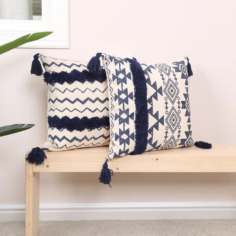 Afralia™ Ethnic Geometric Printed Tufted Tassels Cushion Cover for Sofa Living Room