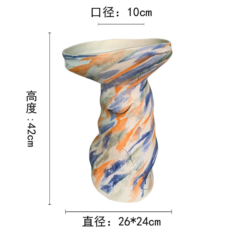 Afralia™ Abstract Clay Pot Colorful Ceramic Vase, Irregular Shape Flower Arrangement Home Decor
