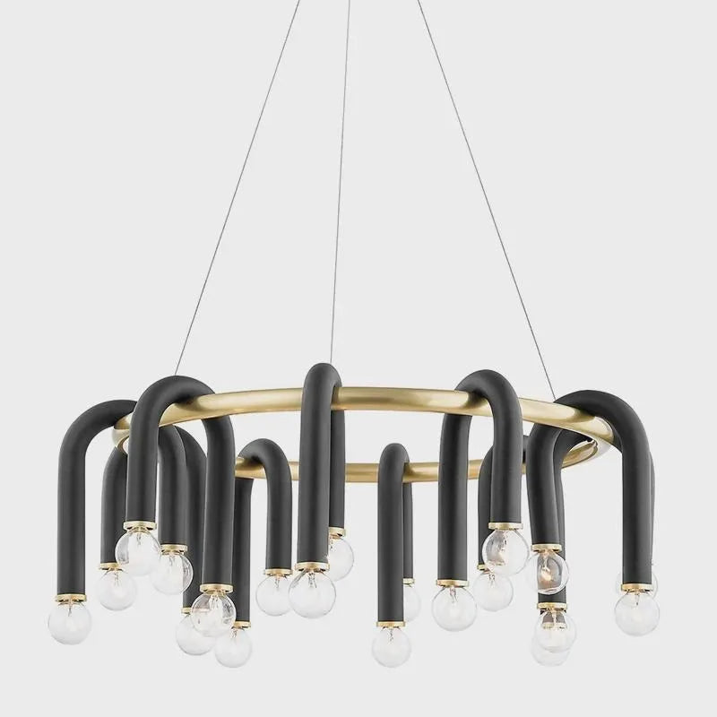 Afralia™ LED Gold Black U-shaped Tube Chandelier for Living Room Luxe Decor