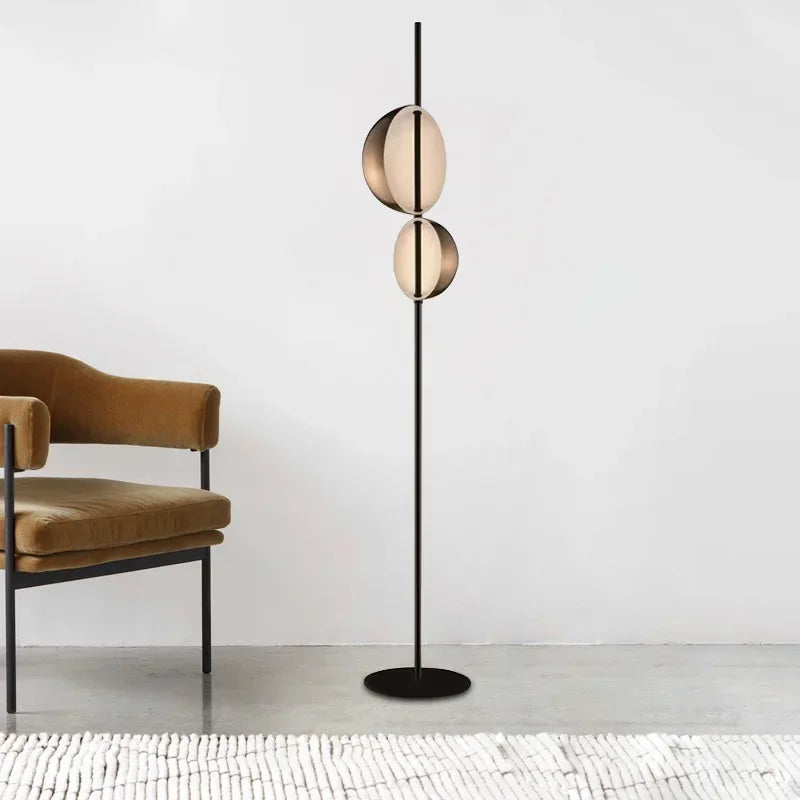Afralia™ Black Gold LED Floor Lamp Double Lampshade Standing Light