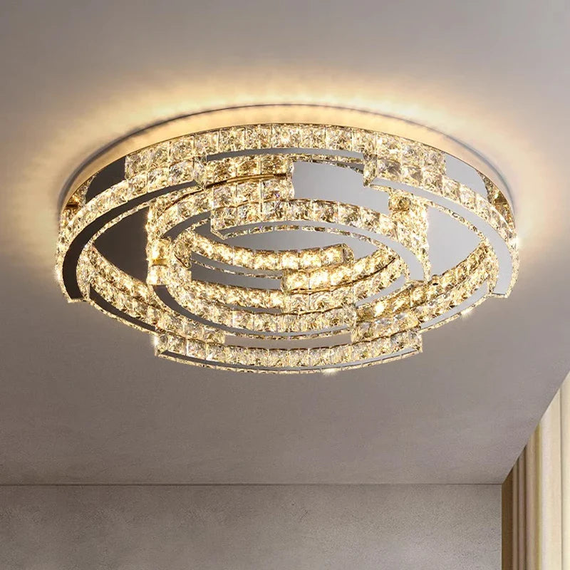 Afralia™ LED Crystal Ceiling Lamp, Silver Chrome Chandelier for Living Room