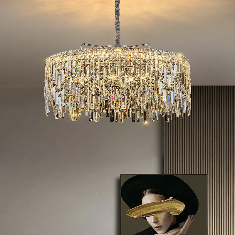 Afralia™ Gold Crystal LED Chandelier Modern Ring Pendant Ceiling Lamp