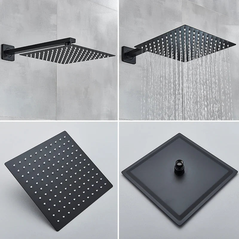 Afralia™ Black Wall Mounted Shower Faucet with Handshower and Rainfall Shower Head