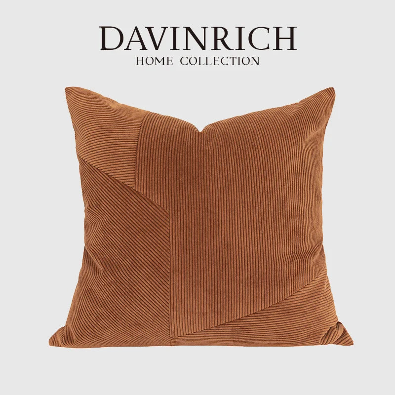 Afralia™ Brown Corduroy Patchwork Cushion Cover 50x50cm Modern Luxury Pillow Case