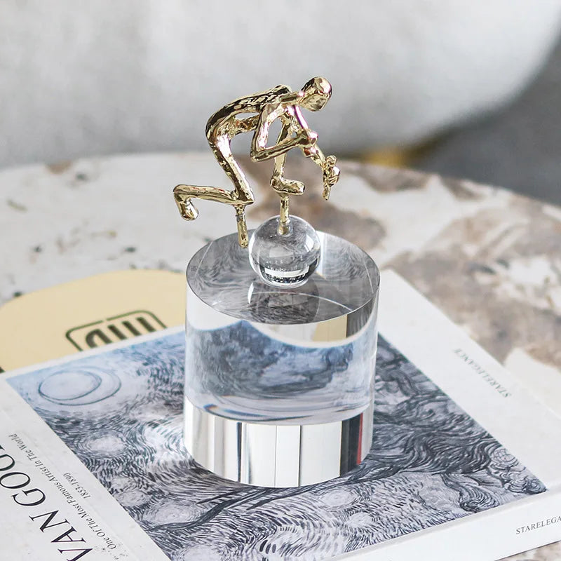 Afralia™ Geometric Crystal Sculpture: Golden Metal Handcrafted Worker Figurine