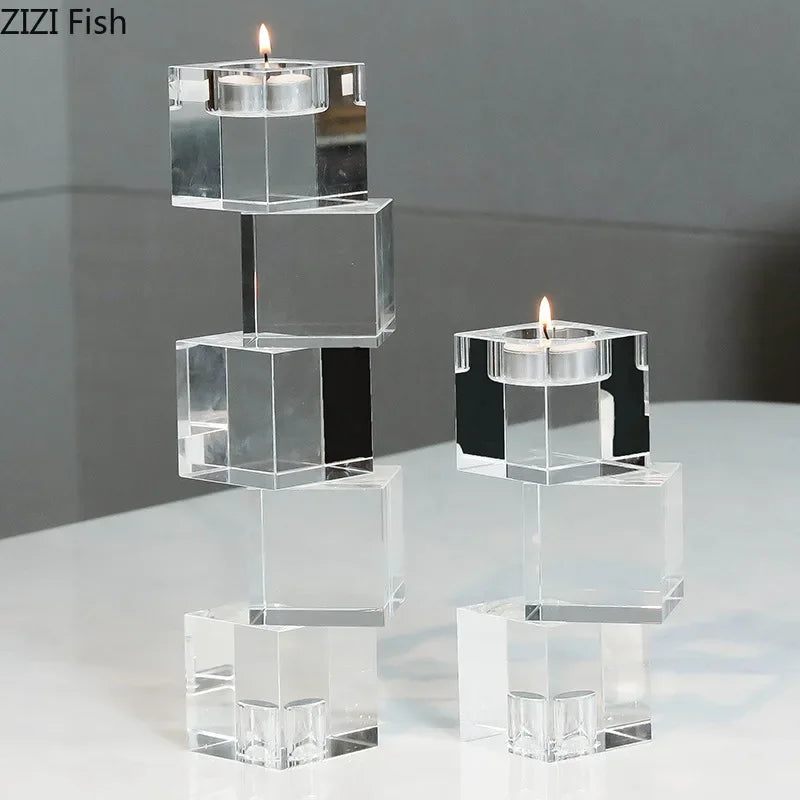 Afralia™ Square Crystal Candle Holders Modern Decor_CUBE