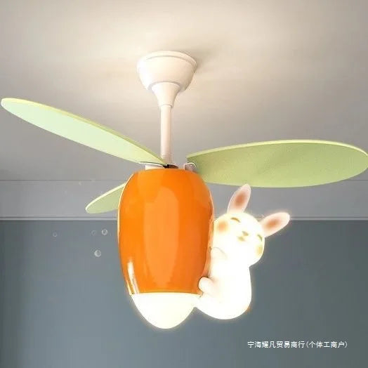 Afralia™ Kids Room Rabbit Carrot Helicopter Ceiling Fan Lamp Boy Girl Bedroom