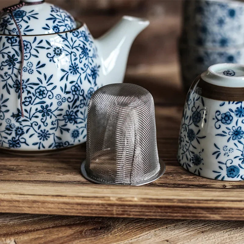 Afralia™ Floral Ceramic Tea Set: Tea Kettle, 4 Cups with Infuser ‐ Gift Ready