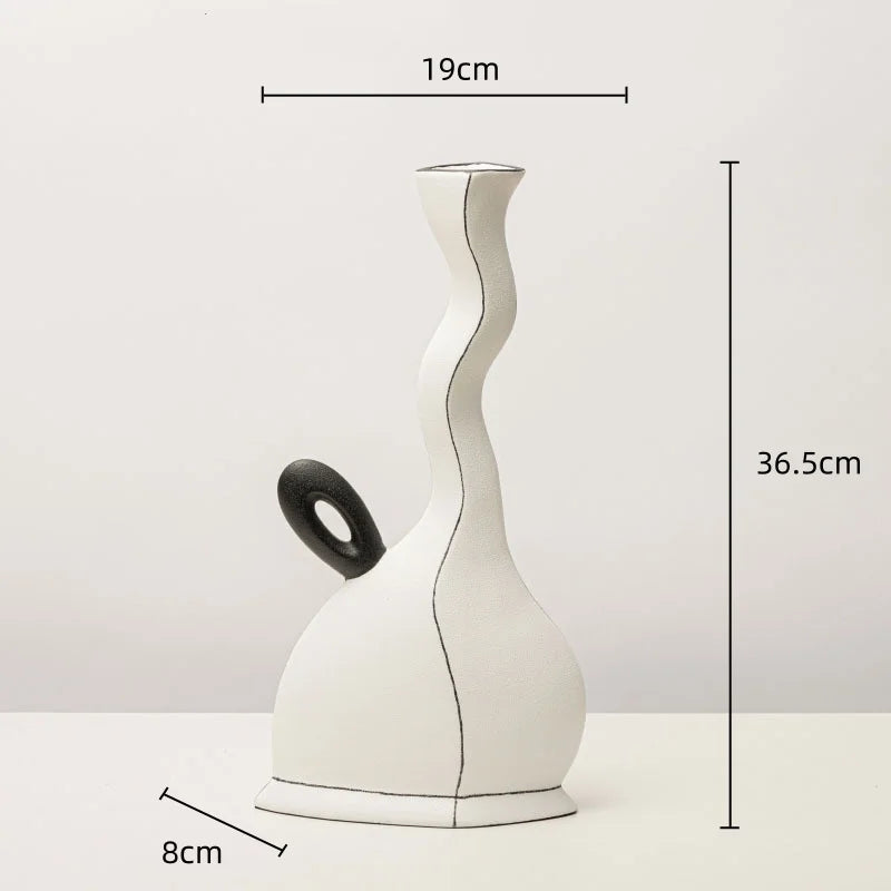 Afralia™ Geometric Black Lines Resin Vase - Handcrafted Floral Home Decor