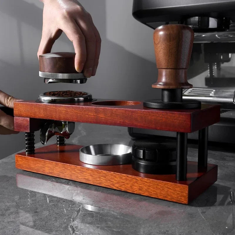 Afralia™ Wooden Tamper Stand Coffee Barista Accessories Tamp Holder Mat Base