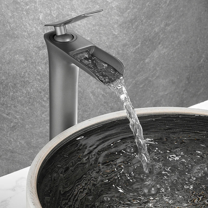Afralia™ Grey Waterfall Brass Basin Faucet - Hot Cold Mixer Tap for Bathroom Sink