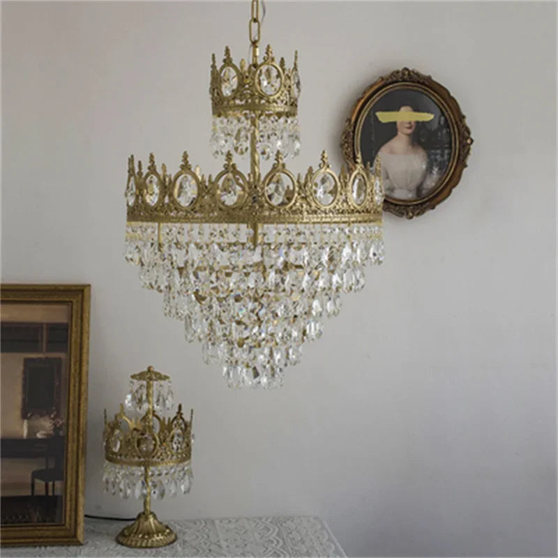 Afralia™ Crown Crystal Chandelier LED Pendant Light for Living Bedroom