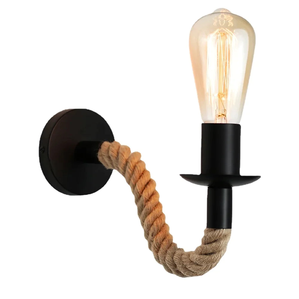 Afralia™ Vintage Wood Rope Wall Light Sconce Fixture for Bedroom Dining Room