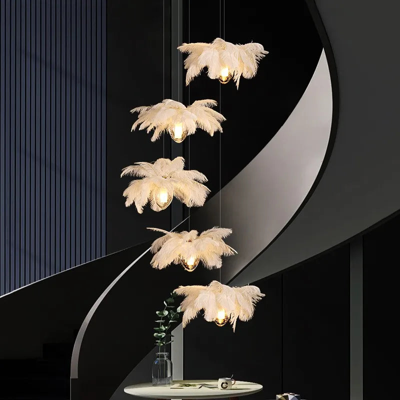 Afralia™ Ostrich Feather Glass Chandelier Lighting for Modern Staircase and Home Decor