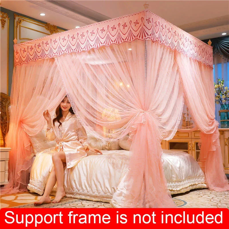 Afralia™ Lace Pleated Bed Net Canopy for Queen Size Double Bed