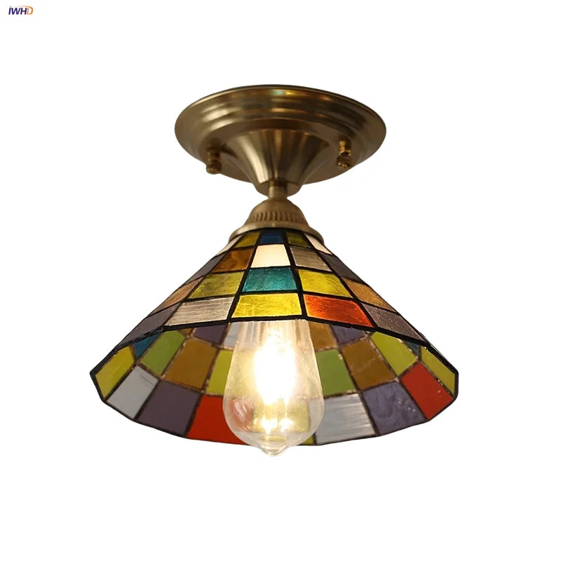 Afralia™ Tiffany Glass LED Ceiling Lamp for Corridor, Bedroom, and Restaurant