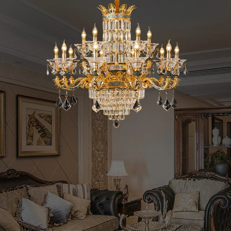 Afralia™ Luxe Crystal Chandelier: Elegant Copper Living Room Dining Candle Light