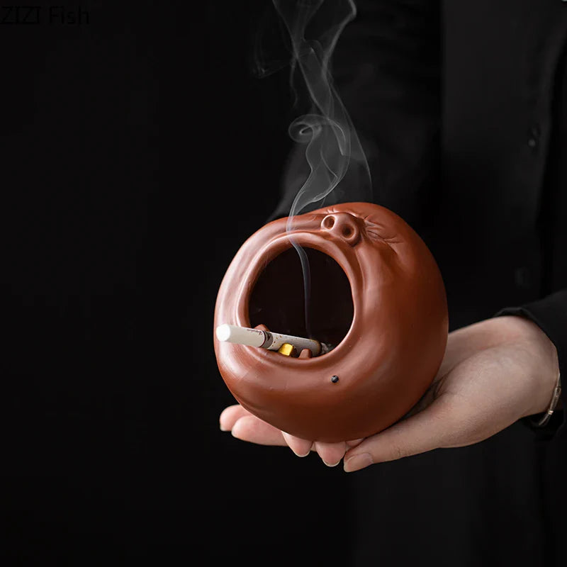 Afralia™ Yawning Figures Ashtray: Creative Purple Clay Smoking Accessory for Weed