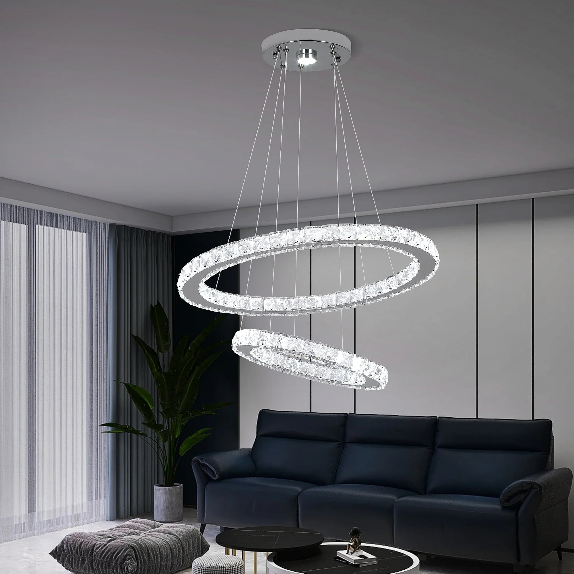 Afralia™ Crystal Ring Chandelier Pendant Light for Living Dining Room