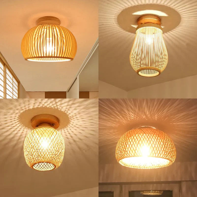 Afralia™ Bamboo Birdcage Ceiling Light: Handwoven Nordic Wood Art Fixture
