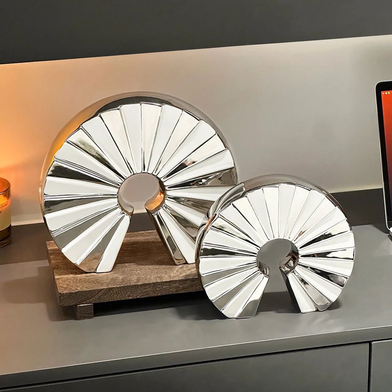 Afralia™ Geometric Ceramic Fan Ornament Sculpture for Home Decor